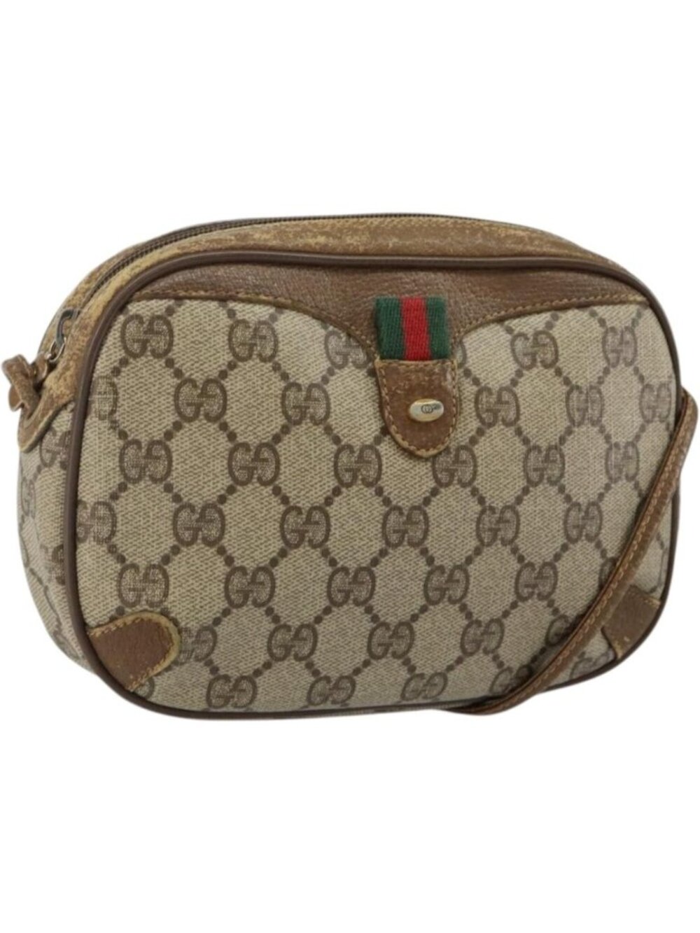 GUCCI GG Supreme Web Sherry Line Shoulder Bag PVC Beige 89 02 066